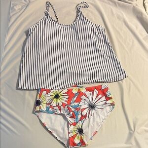 Striped Tank Top and Floral Bikini Bottom